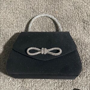Elegant Black Evening Top-Handle Bag with Crystal Accent